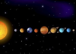 Auf diesem Bild findest du die Venus links von der Erde. Zwischen ihr und der Sonne liegt der Merkur. (Foto: Fotolia)