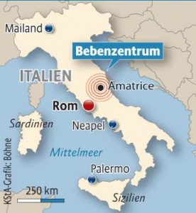 Die roten Kreise zeigen das Zentrum des Bebens. (Grafik: Böhne)