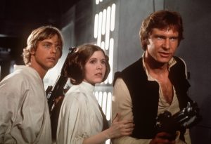 So sah er in den Filmen aus: Hamill als Luke (links) mit Leia und Han Solo. (Foto: dpa)
