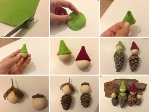 Die einzelnen Schritte für einen Tannenwichtel. Mit einem Klick vergrößerst du das Bild. (Foto: dpa)