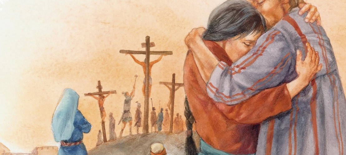 So stellt die Künstlerin Ute Thönissen die Kreuzigung in „Die Bibel erzählt für Kinder“ dar. (Foto: dpa)