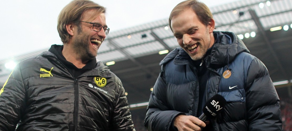 Der alte und der neue Trainer: Rechts steht Jürgen Klopp, links Thomas Tuchel. (Foto: dpa)
