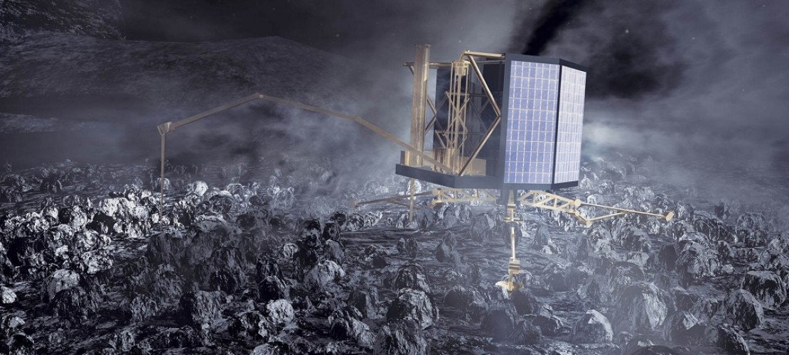Das ist Philae auf dem Kometen Tschuri. Letztes Jahr war der Roboter hier gelandet. (Foto: dpa)