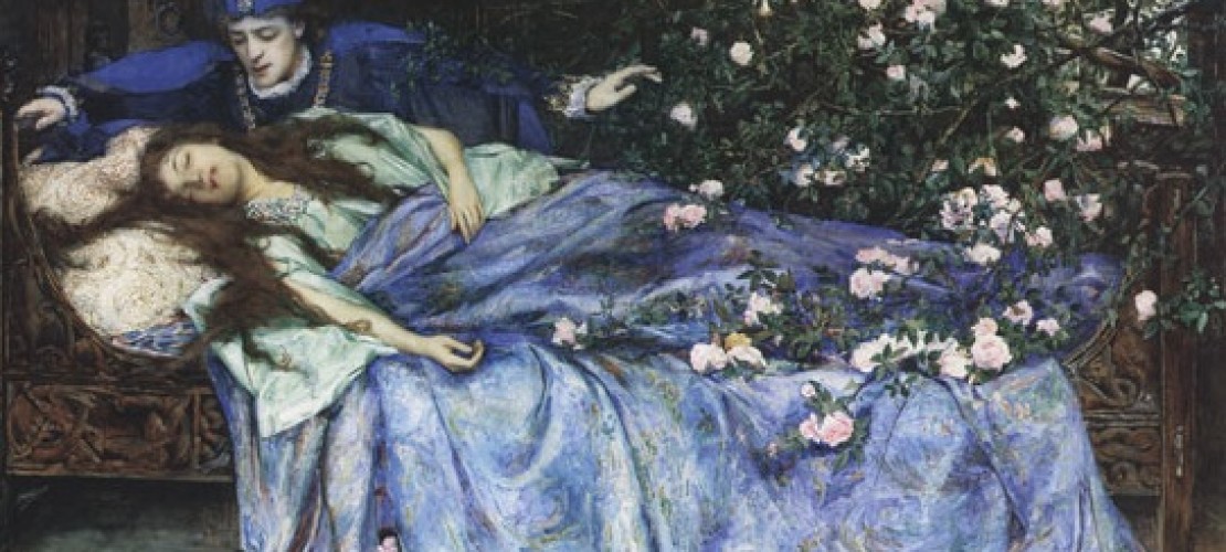 Dornröschen schläft 100 Jahre. Dann kommt der Königssohn und küsst sie wach. (Foto: „Henry Meynell Rheam - Sleeping Beauty“ von Henry Meynell Rheam - Diese Datei hat keine Quelle.Bitte ergänze die Dateibeschreibung und gib eine Quelle an.. Lizenziert unter Gemeinfrei über Wikimedia Commons - https://commons.wikimedia.org/wiki/File:Henry_Meynell_Rheam_-_Sleeping_Beauty.jpg#/media/File:Henry_Meynell_Rheam_-_Sleeping_Beauty.jpg)