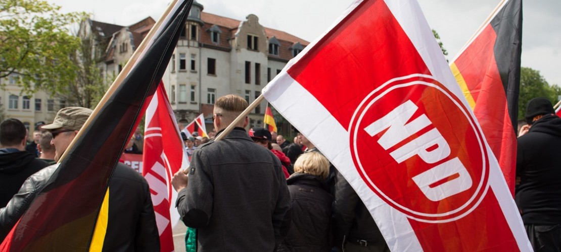 Telnehmer einer Demonstration der Partei NPD. (Foto: dpa)