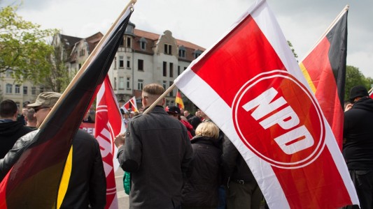 Telnehmer einer Demonstration der Partei NPD. (Foto: dpa)