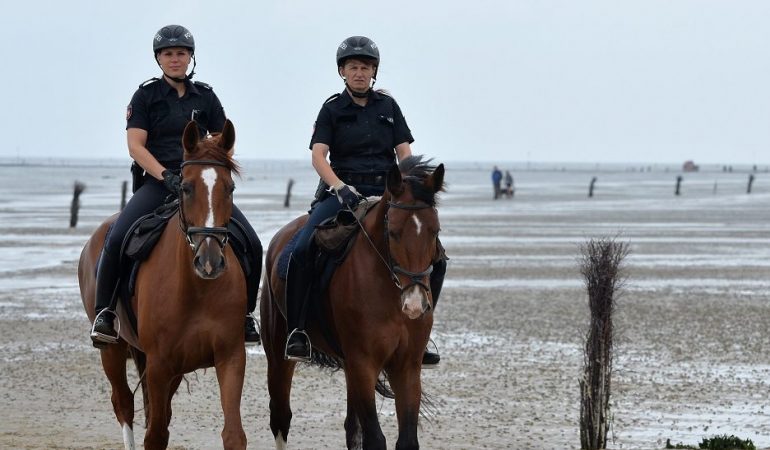 Polizei-Pferde am Strand